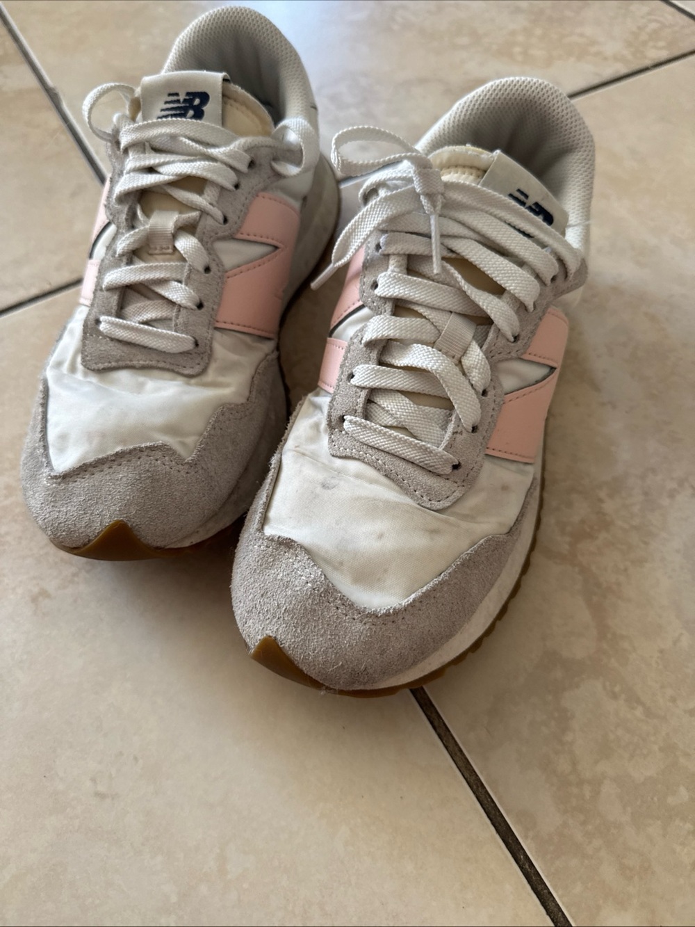 New Balance Women’s Beige and Pink Retro Runner Sneakers